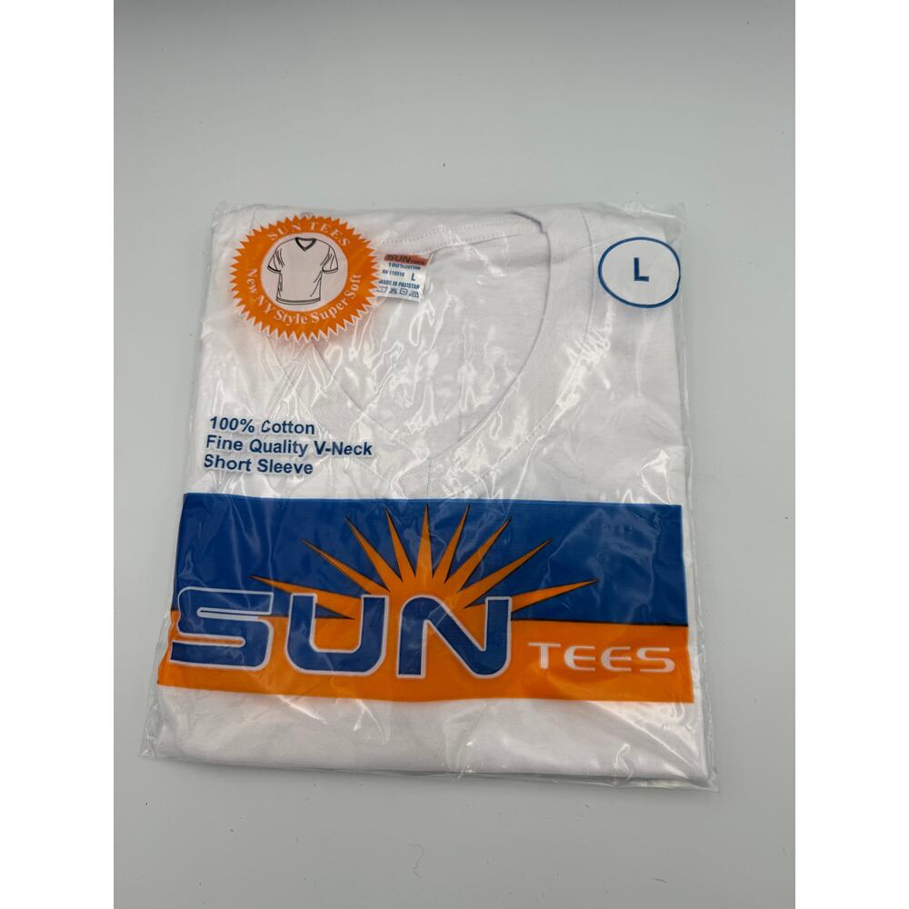 Sun Tees Mens V-Neck T-Shirt - 100% Cotton - Short Sleeve - Size L